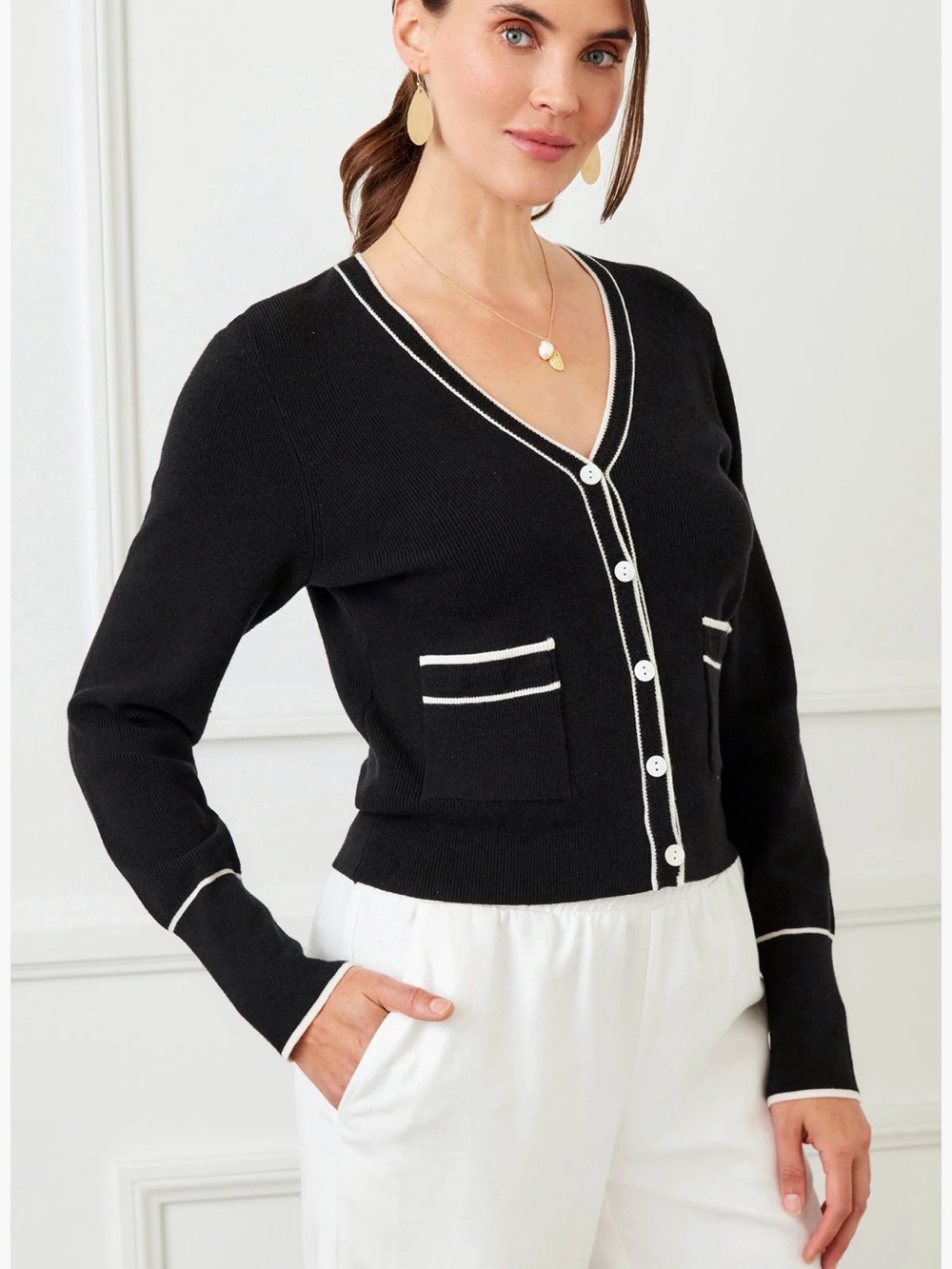 Karen Kane Blue/White contrast cardigan Size XL